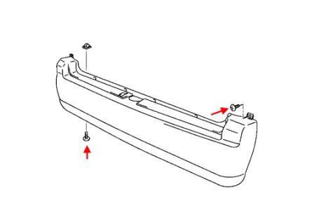 schema montaggio paraurti posteriore Suzuki Carry (Supercarry, Every) (1999-2013)