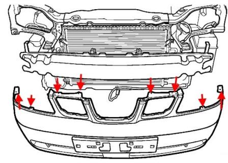 схема крепления переднего бампера Suzuki Forenza (Reno)