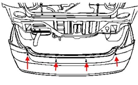 схема крепления заднего бампера Suzuki Forenza (Reno)