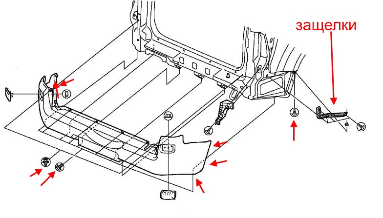 Montageplan für Heckstoßstange Suzuki Grand Vitara 3 (Escudo) (2005-2016)