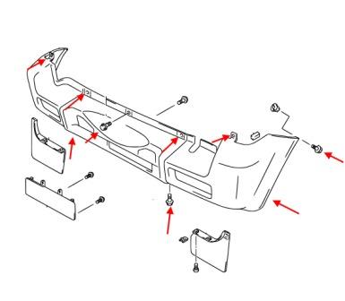 Schéma de montage du pare-chocs arrière Suzuki Jimny (depuis 1998)