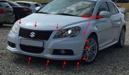 the attachment of the front bumper Suzuki Kizashi