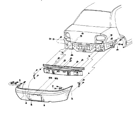 Montageplan für die hintere Stoßstange von Suzuki Swift (1994-2004)