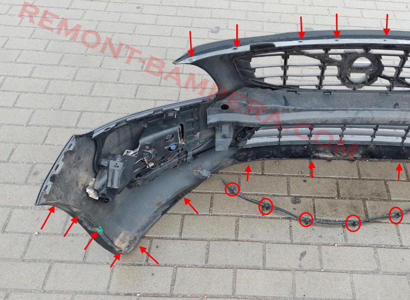 front bumper mounting locations Volvo S60 II / V60 I ​​2010–2018