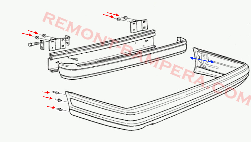 Rear Bumper Mounting Diagram Volvo S90 I / V90 I (1997–1998)