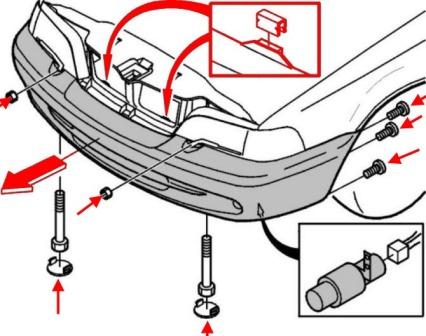 diagrama de montaje del parachoques delantero Volvo C70 (1997-2005)