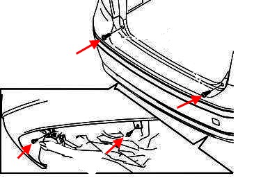 esquema de montaje del parachoques trasero Volvo C70 (2006-2013)