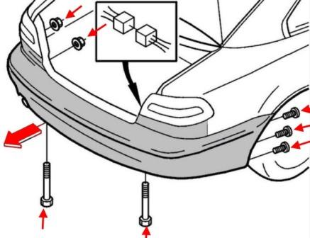 esquema de montaje del parachoques trasero Volvo C70 (1997-2005)