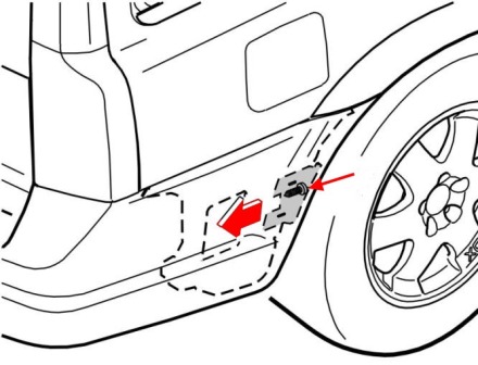 the scheme of fastening of the rear bumper Volvo S60 V70 XC70 (2000-2009)