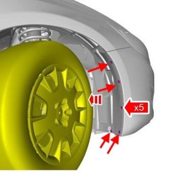 the scheme of fastening of the front bumper Volvo S60, XC60, XC70 (after 2010)