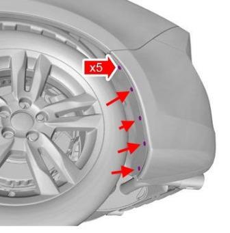 the scheme of fastening of the rear bumper Volvo S60, XC60, XC70 (after 2010)