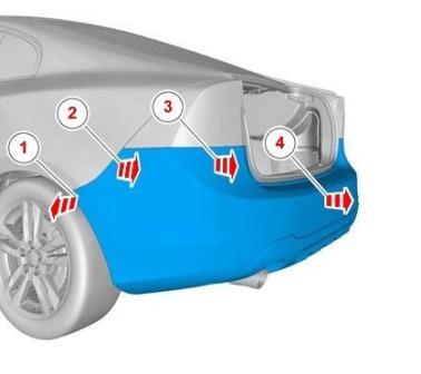 the scheme of fastening of the rear bumper Volvo S60, XC60, XC70 (after 2010)