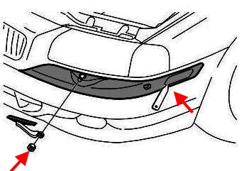 the scheme of fastening of the front bumper Volvo S80 (1998-2006)