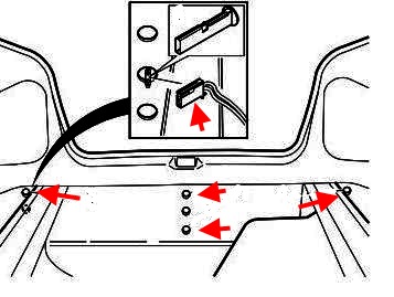 the scheme of fastening of the rear bumper Volvo S80 (1998-2006)