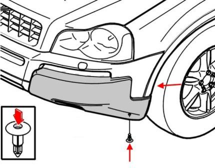 esquema de montaje del parachoques delantero Volvo XC90 (2002-2014)