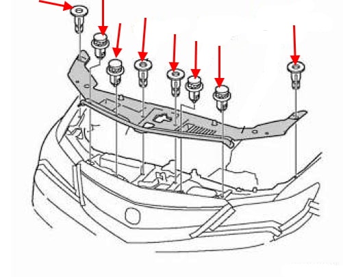 Diagrama de montaje del parachoques delantero del Acura ILX