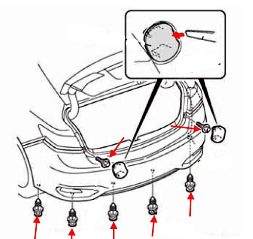 Diagrama de montaje del parachoques trasero del Acura ILX