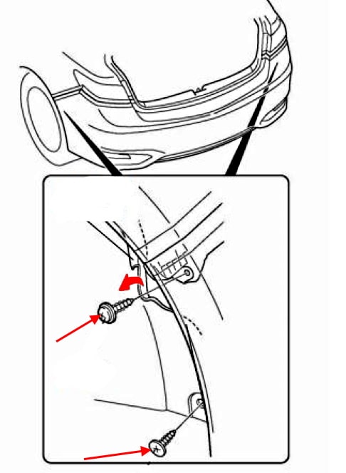 Diagrama de montaje del parachoques trasero del Acura ILX