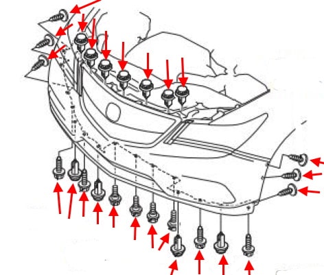 Esquema de montaje del parachoques delantero Acura MDX (2014-2020)