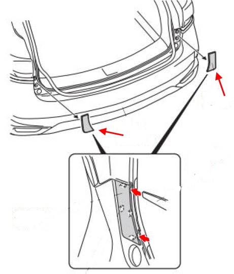 Esquema de montaje del parachoques trasero Acura MDX (2014-2020)