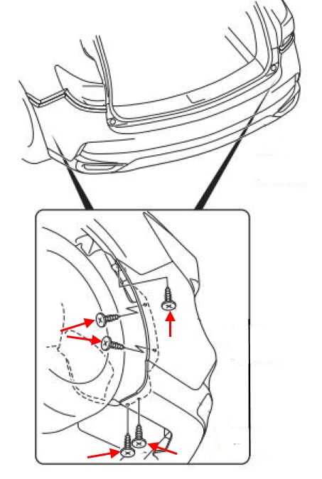 Esquema de montaje del parachoques trasero Acura MDX (2014-2020)