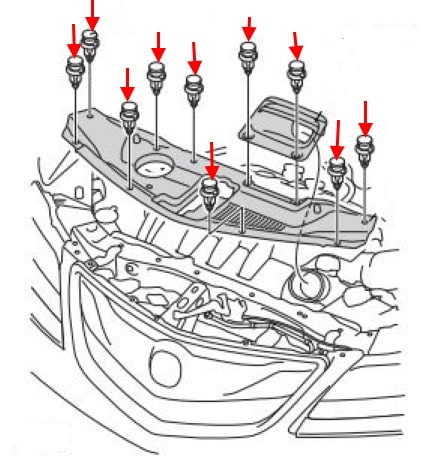 Schema di montaggio del paraurti anteriore Acura RDX (2012-2018)