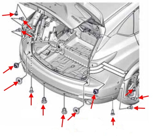 Schema di montaggio del paraurti posteriore Acura RDX (2019+)