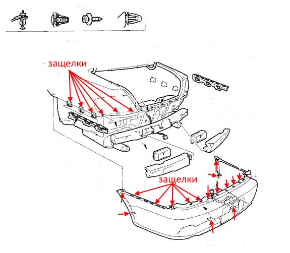 Schéma de montage du pare-chocs arrière Acura CL
