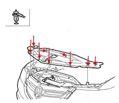 Schema montaggio paraurti anteriore Acura MDX (2006-2013)