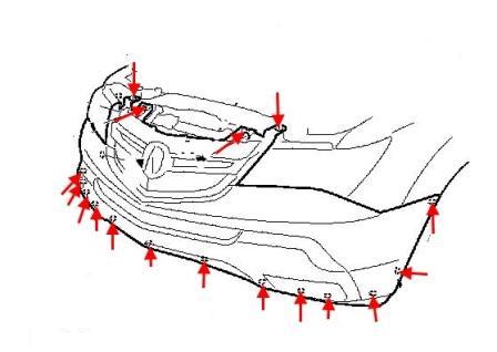 Schema montaggio paraurti anteriore Acura MDX (2006-2013)