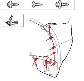 schema montaggio paraurti posteriore Acura MDX (2006-2013)