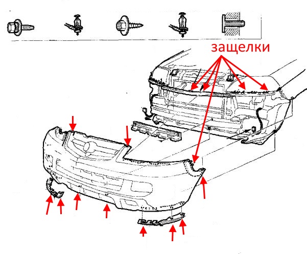 Schéma de montage du pare-chocs avant Acura MDX (2001-2006)