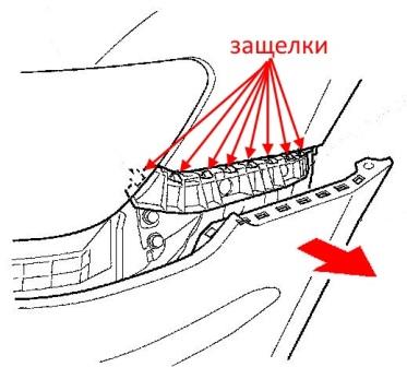 Diagrama de montaje del parachoques delantero del Acura RL (2005-2012)