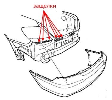 diagrama de montaje del parachoques trasero Acura RL (2005-2012)