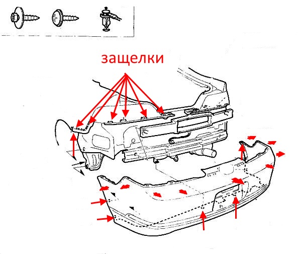 schema montaggio paraurti posteriore Acura RSX (Honda Integra) (2002-2006)