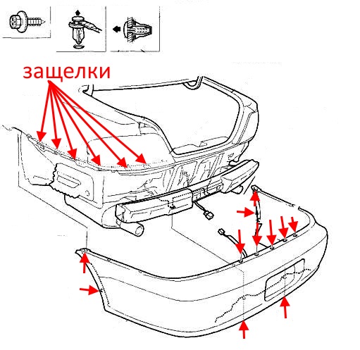 schema montaggio paraurti posteriore Acura TL (Honda Inspire) (1998-2003)