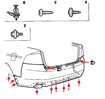 Schéma de montage du pare-chocs arrière Acura TL (2004-2008)