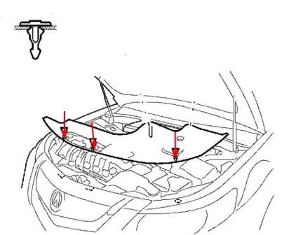 schéma de fixation du pare-chocs avant Acura TL (2008-2014)