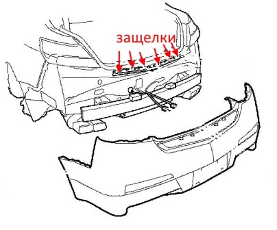 Schéma de montage du pare-chocs arrière Acura TL (2008-2014)