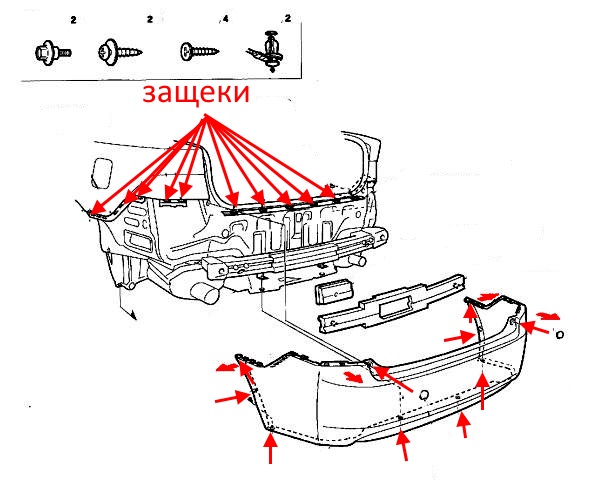 schema montaggio paraurti posteriore Acura TSX (2004-2008)