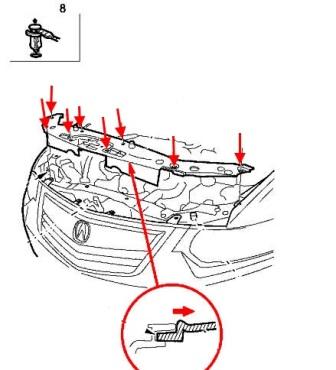 Schéma de montage du pare-chocs avant Acura TSX (2008-2014)