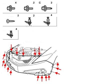 Schéma de montage du pare-chocs avant Acura ZDX