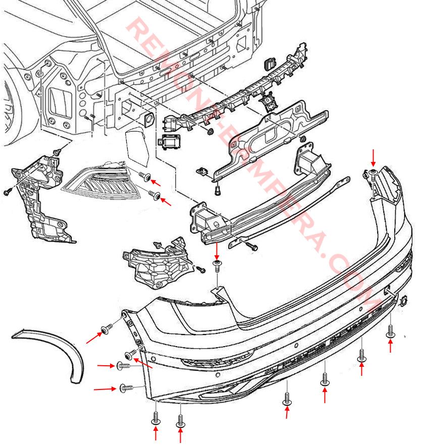 Rear bumper mounting diagram Audi Q8 I (2018-2025)