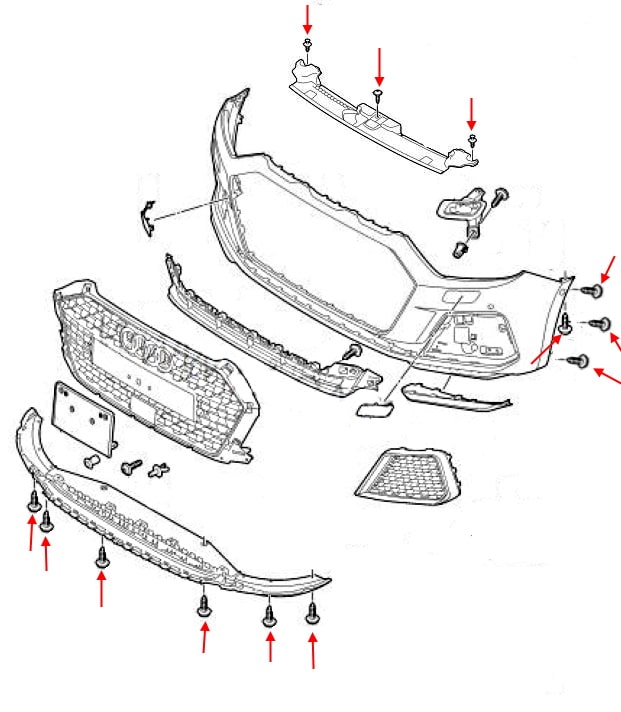 Schéma de montage du pare-chocs avant Audi A1 II (GB) (2018+)
