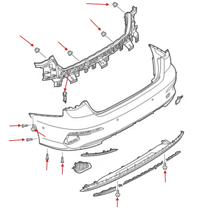 Schema di fissaggio del paraurti anteriore Audi A3 IV 8Y (2020+)