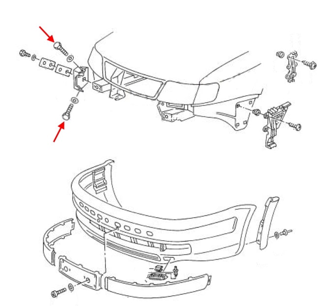 Front bumper mounting scheme Audi 100 C4 IV (1990-1994)