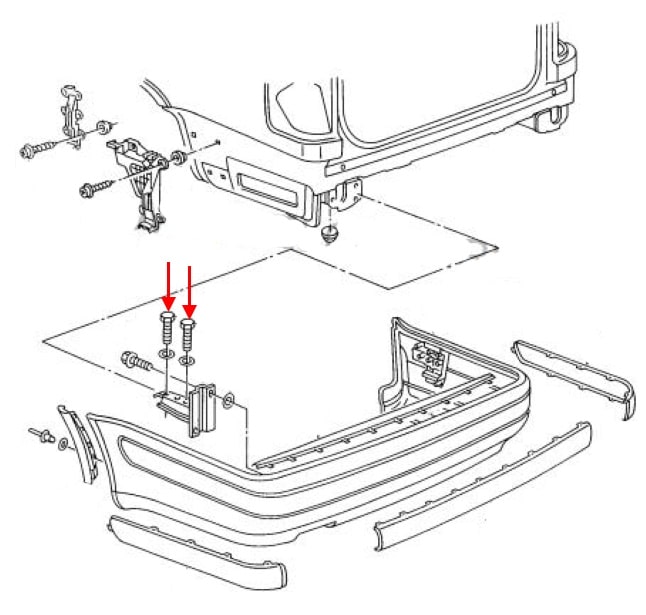 Rear bumper mounting scheme Audi 100 C4 IV (1990-1994)