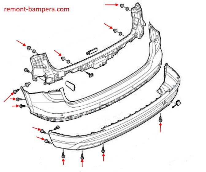 Rear bumper attachment diagram Audi Q3 II F3 (2018+)