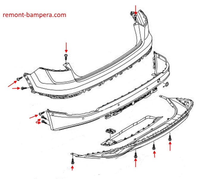 Schéma fixation pare-chocs arrière Audi Q8 I (2018+)