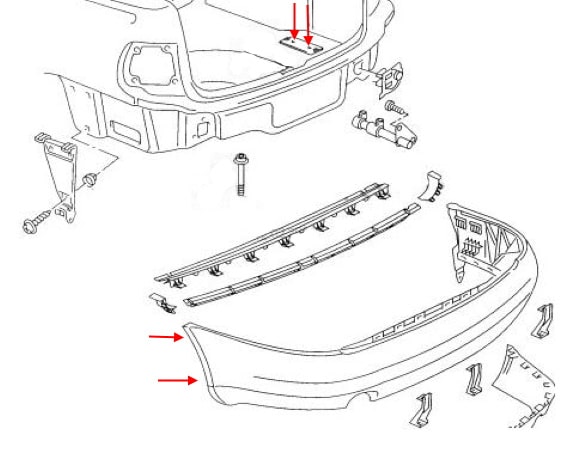 Schéma de montage du pare-chocs arrière Audi A4 B5 (1994-2001)